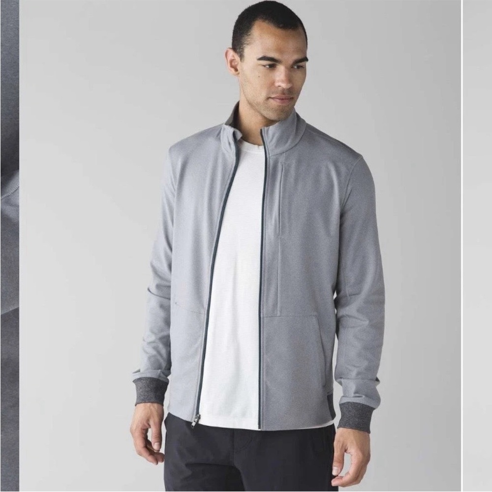 Lululemon Prepost Full-Zip Jacket Gray Herringbone SZ M Yoga Gym Workout Casual